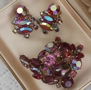 Vintage Juliana D&E Style Jewelry Set AB Red Pink